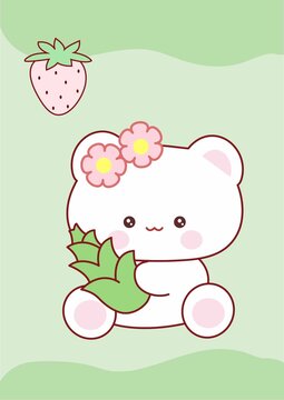 綠色清新抱竹筍的小熊