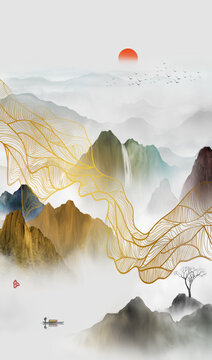 新中式山水背景墻