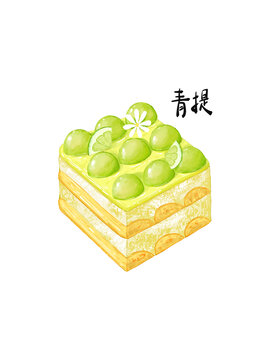 青提提拉米蘇插畫元素