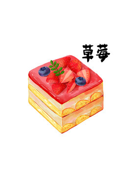 原創(chuàng)草莓提拉米蘇插畫(huà)元素