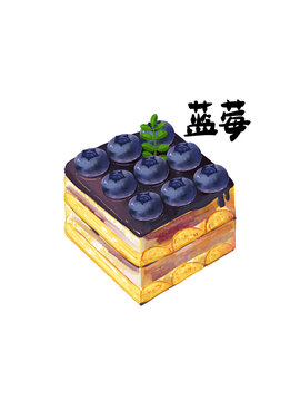 原創(chuàng)藍(lán)莓提拉米蘇插畫元素