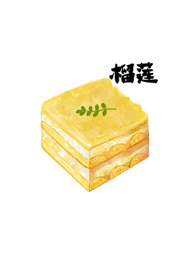原創(chuàng)榴蓮提拉米蘇插畫元素