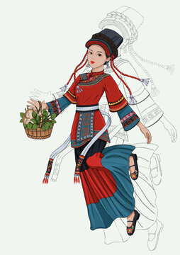 彝族女孩提籃