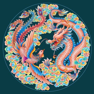 龍鳳呈祥高清分層設(shè)計插畫