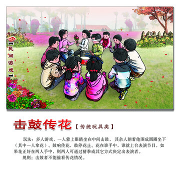 民間游戲擊鼓傳花方形圖