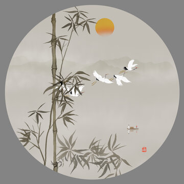 水墨竹子掛畫