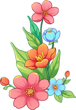 卡通鮮花矢量描邊插畫