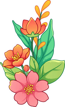 鮮花卡通矢量描邊插畫