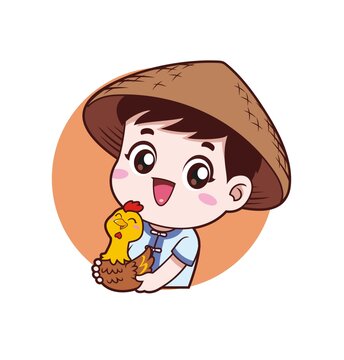 卡通可愛小農(nóng)夫抱雞頭像矢量圖