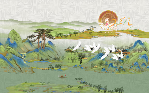 國潮青綠山水