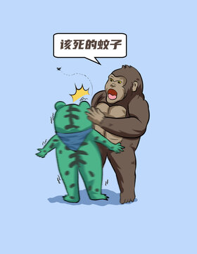 大猩猩打青蛙可愛漫畫