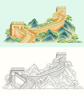 北京長(zhǎng)城線稿素材