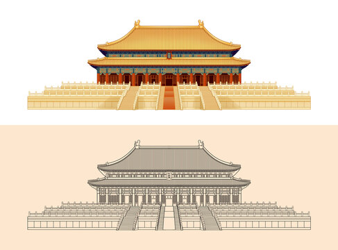北京太和殿古建筑線描