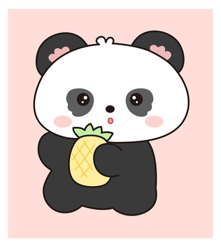 卡通抱菠蘿的熊貓