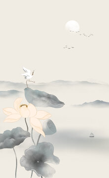 荷花映日