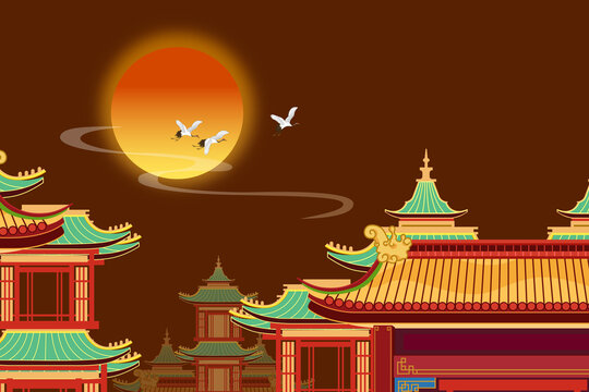 古風(fēng)建筑樓閣背景墻