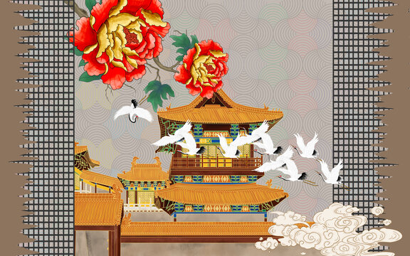 仿古樓閣祥云