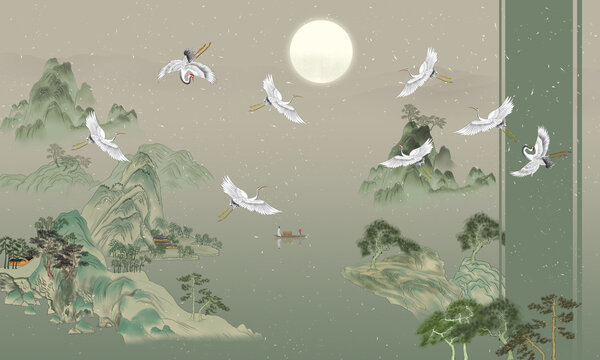 新中式柵格山水畫