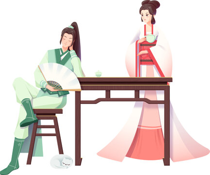 古代茶館小場景人物喝茶免摳元素