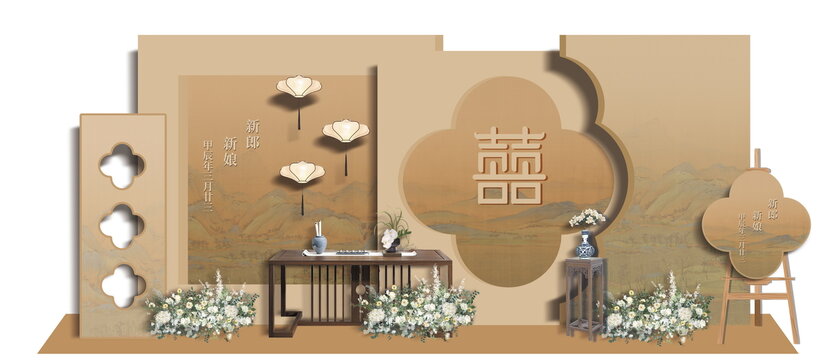 千里江山訂婚宴迎賓區(qū)婚禮效果圖