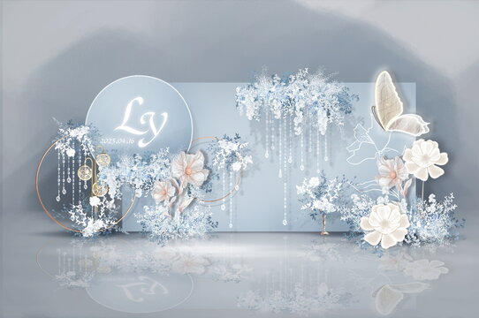 藍(lán)色夢(mèng)幻童話風(fēng)婚禮迎賓區(qū)效果圖
