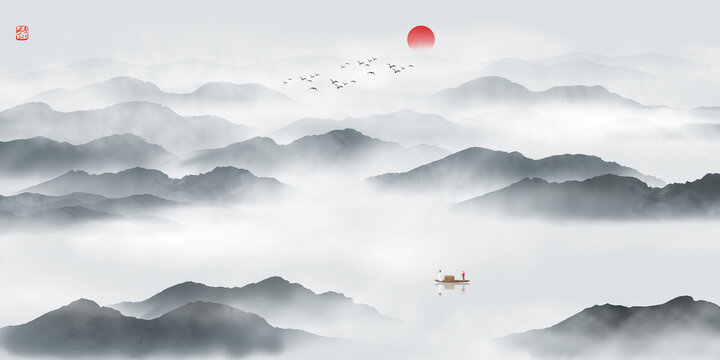 水墨山