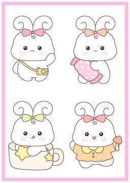4只卡通可愛(ài)兔子矢量插畫(huà)合集