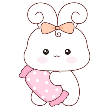 卡通兔子抱著奶糖