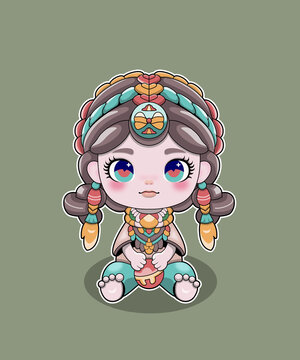 印第安風格女孩矢量插畫
