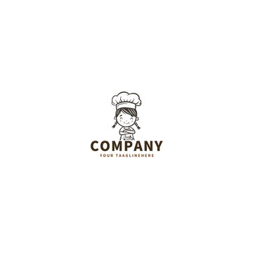 線稿風(fēng)小女孩廚師形象logo