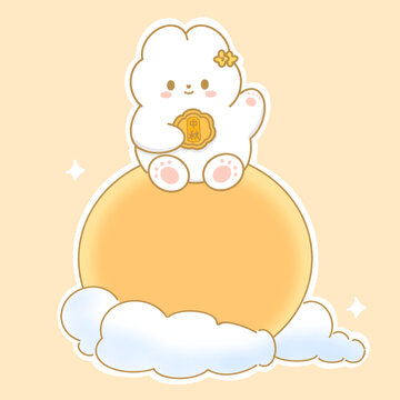 中秋兔子月亮插畫
