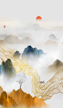 玄關(guān)山水背景墻