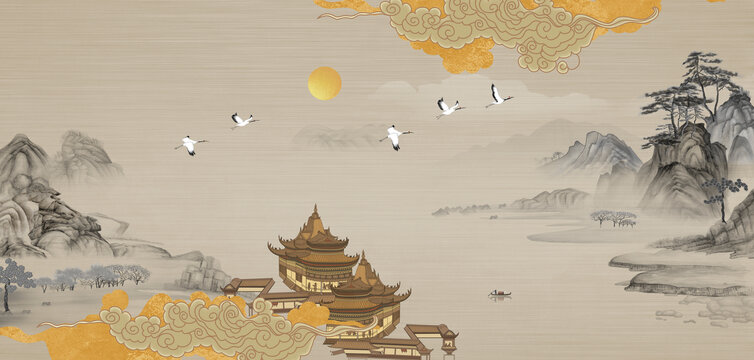 中式山水背景墻