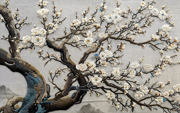 背景墻刺繡梅花高清