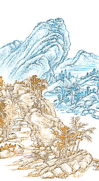 中式禪意線描山水玄關(guān)掛畫(huà)