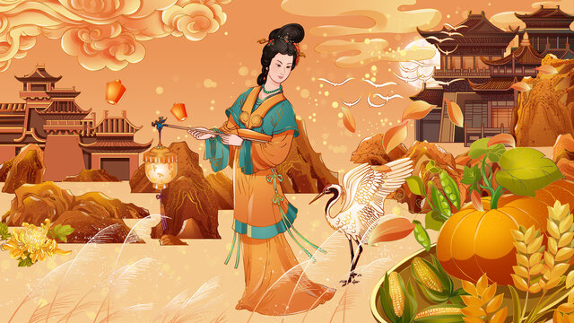 中秋節(jié)主題古風(fēng)國(guó)潮人物插畫(huà)