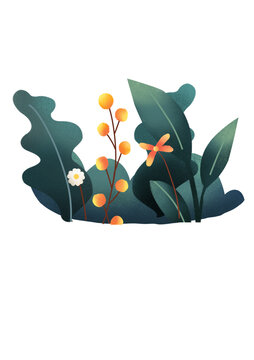 可愛綠色花草插畫