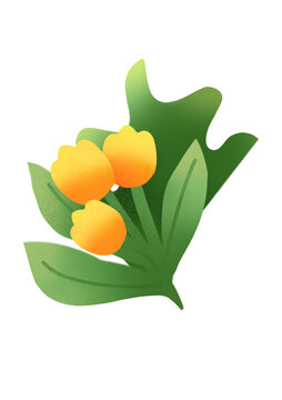 可愛綠色花草插畫