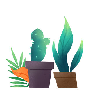 可愛綠色花草插畫