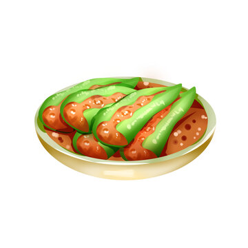 手繪中式美食釀辣椒插畫