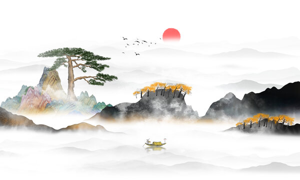 水墨山