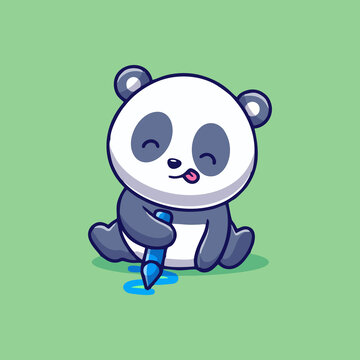 可愛畫畫熊貓Q版卡通插畫