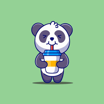 可愛奶茶熊貓Q版卡通插畫