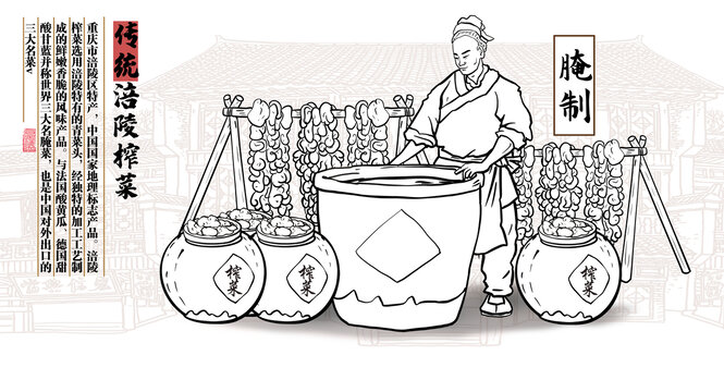 涪陵榨菜腌制線描圖
