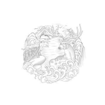 龜鹿插畫