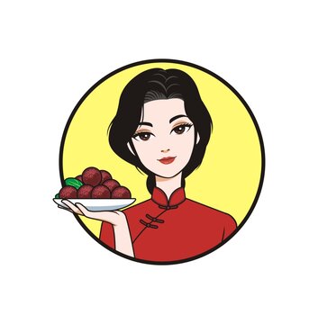 卡通美女端楊梅頭像矢量圖