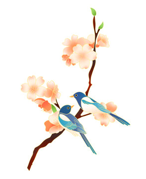 國潮中式七夕節(jié)日喜鵲插畫