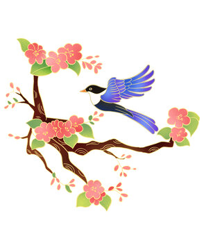 國潮中式七夕節(jié)日喜鵲插畫