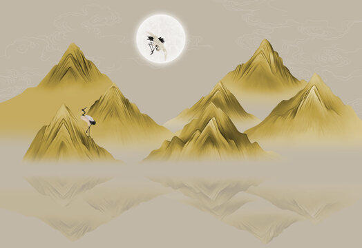 新中式山水金山背景墻