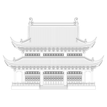 中式古建筑線稿圖畫